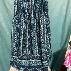 Speed Control Teal and Navy Geometric Midi Dress